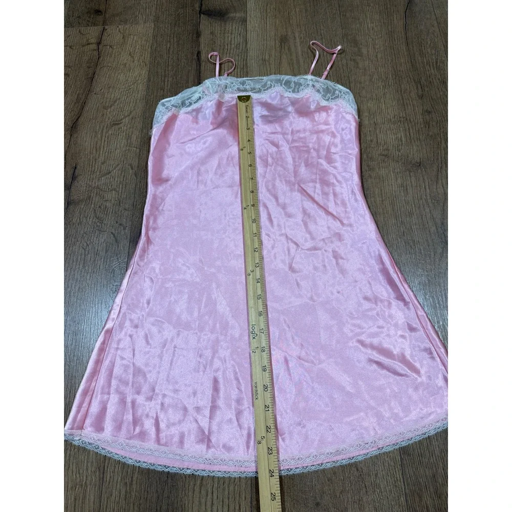 Victorias‎ Secret Pink Satin Lace Trim Chemise Nightgown Slip Dress Small